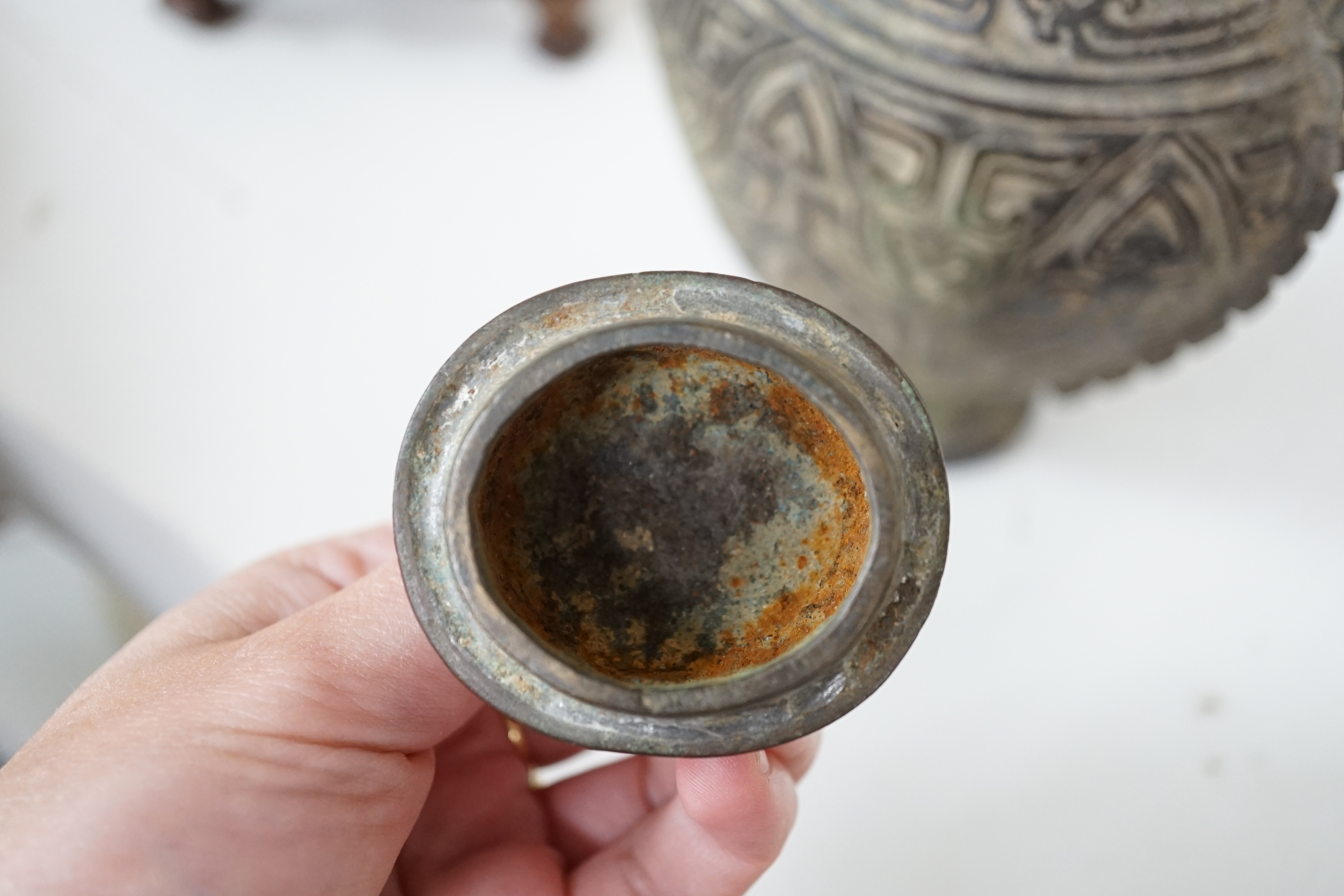 A Chinese archaistic bronze hanging vessel, hu, 17th/18th century